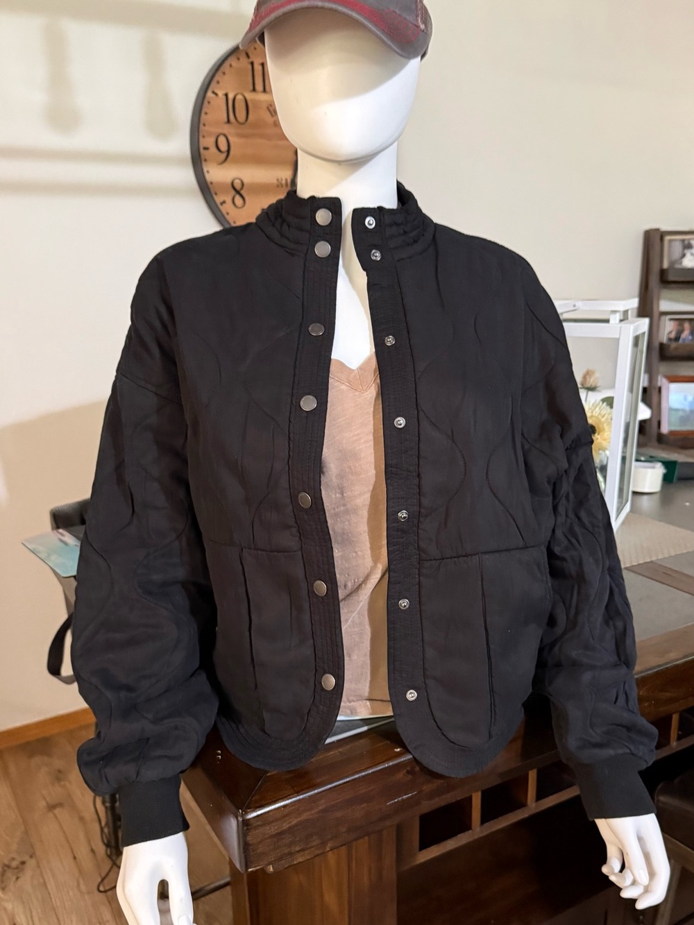 BlankNYC Black Women's Quilted Snap-Front Jacket Pockets Fall Bomber New Sz.S